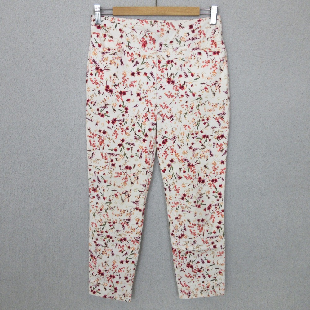 Chicos‎ Women's Floral Print Crop Pull On Pants Trousers Off White Size 00R (2R)